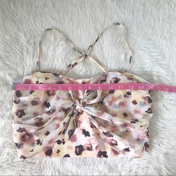 GIANNI BINI Floral Chiffon Spaghetti Strap Crop Top Tank Tie Front Cream XS - Picture 8 of 11